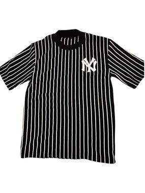 NY Collection Black & White Pinstripe Short Sleeve Tee